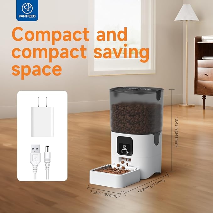 PAPIFEED 5G WiFi Automatic Cat Feeders: Smart Automatic Cat Food Dispenser with Slow Feeding Mode, Detachable for Easy Cleaning, Pet Feeder with Alexa, 1-30 Meals Per Day for Multiple Pets (6L/25 Cup)