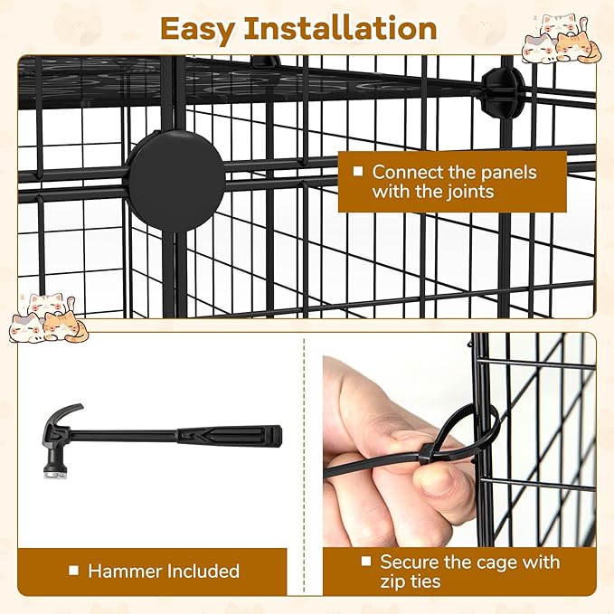 PETSITE 4-Tier Cat Cages Indoor, Metal Wire Cat Enclosure with Extra Large Hammock, 3 Ladders, and 4 Lockable Doors, Detachable Indoor Cat Catio Kennel for 1-4 Cats Kitten, Anti-toppling Kits Included