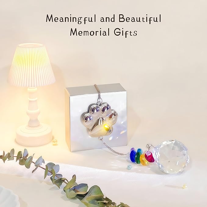 Pet Memorial Gifts Crystal Suncatcher: Dog Memorial Gifts, Loss of Dog Sympathy Gift, Pet Bereavement Ornament in Memory of Dog Cat- Paw Shape Keepsake for Dogs Puppy Passing Away Remembrance (Round)