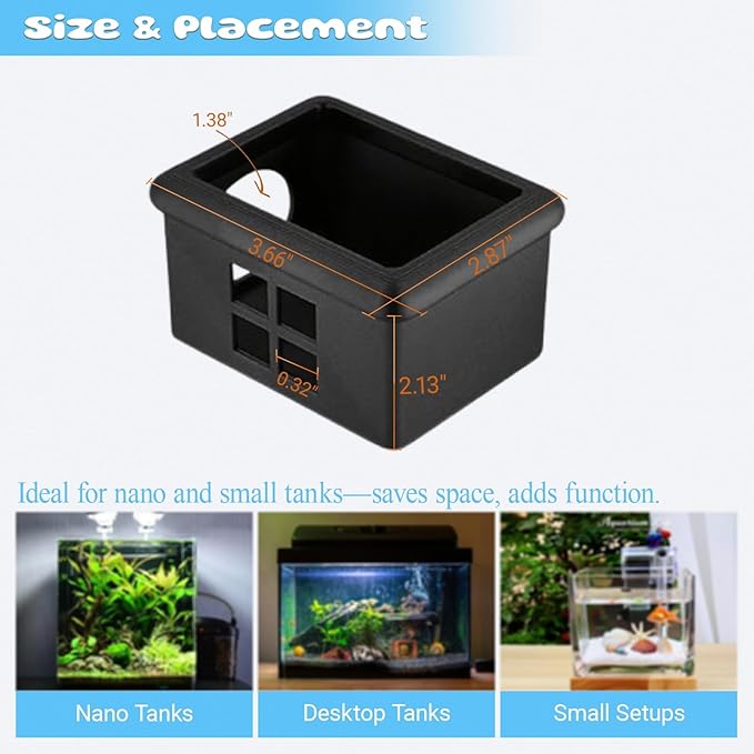 Black Floating Betta Fish Hideout with Window – Sleek 3D Fish Breeding Box & Shelter – Floating Feeding Platform for Betta Tanks – Rest Cave Decor for Small Aquariums (3.67"x2.87"x2.16")