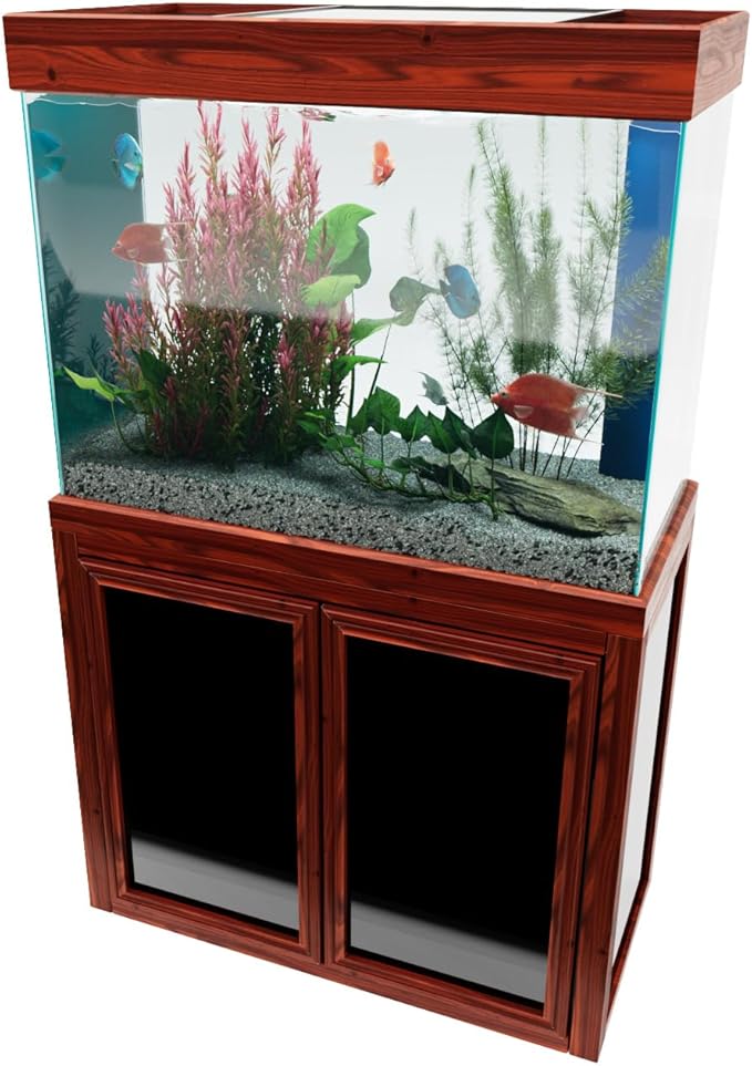 50 Gallon Glass Aquarium with Aluminum Cabinet - Including Sump for Filtration and Circulation, Plumbing, LED, Redwood