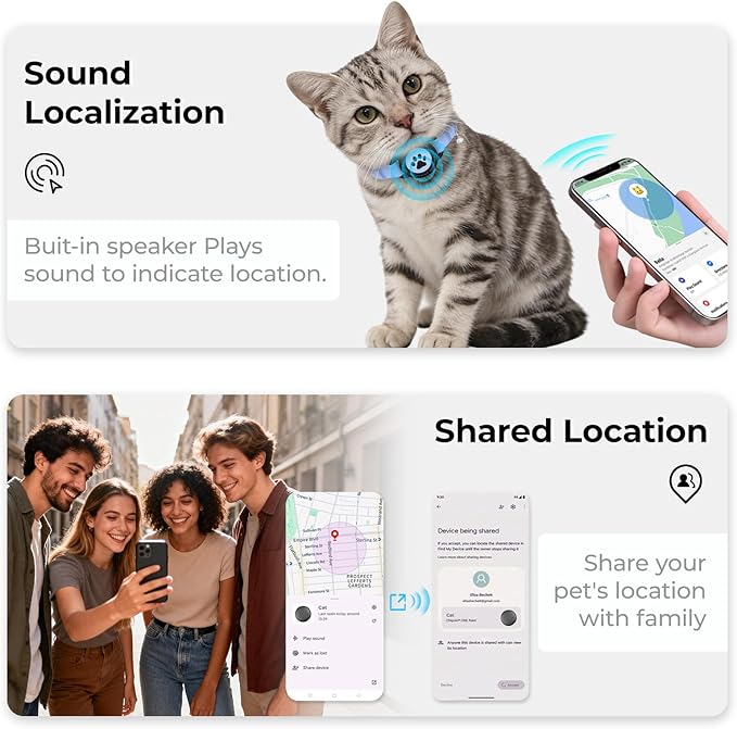 GPS Cat Tracker Collar(iOS & Android), Bluetooth Mini GPS Dog Tracker, Smart Pet Activity Tracker, No Monthly Fee, Work with Apple Find My & Google Find Hub, Finder Tag for Pets,Items 2 Pack Blue