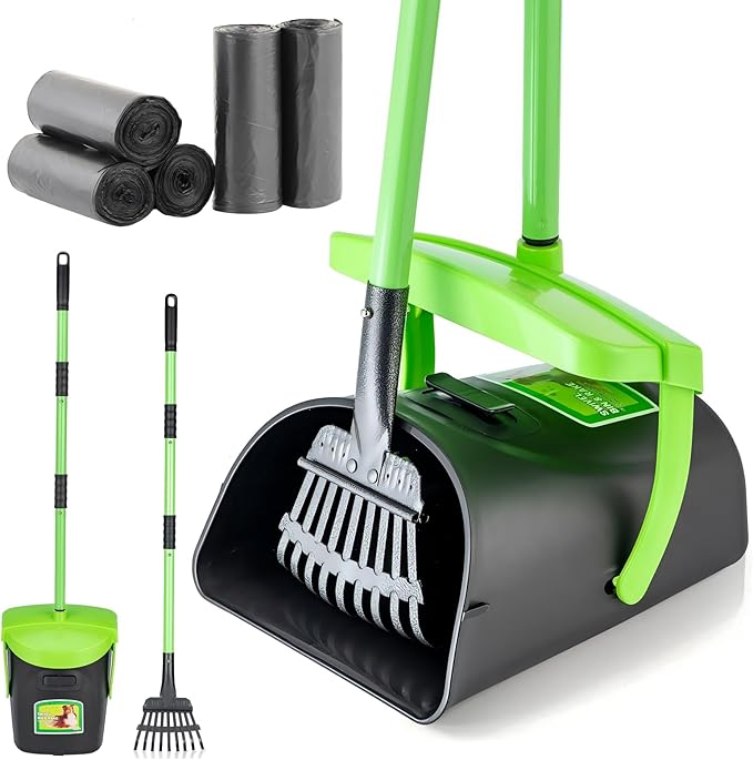 MXF Pooper Scooper Swivel Bin & Rake Kit with 100 Waste Bags, 36.6" Long Handle Dog Poop Scooper with Bag Attachment for Large Medium Small Dogs, Poop Scooper for Lawn Yard Dog Kennel