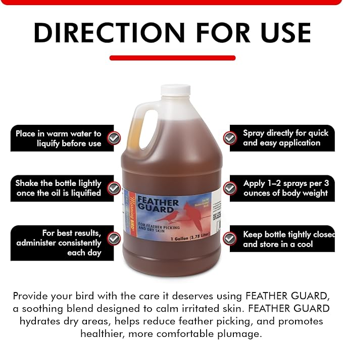 Morning Bird Feather Guard Spray for Birds 1 Gallon – Soothes Irritated & Itchy Skin – Helps Reduce Feather Picking – Promotes Healing & Feather Growth – No-Rinse Daily Care Formula