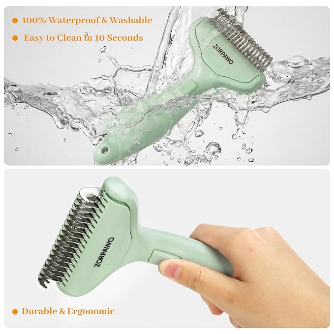 Dog Deshedding Brush & Dematting Comb for Cats - Removes Mats, Tangles & Loose Hair Painlessly, Professional Undercoat Rake for Long Haired Pets(Green)