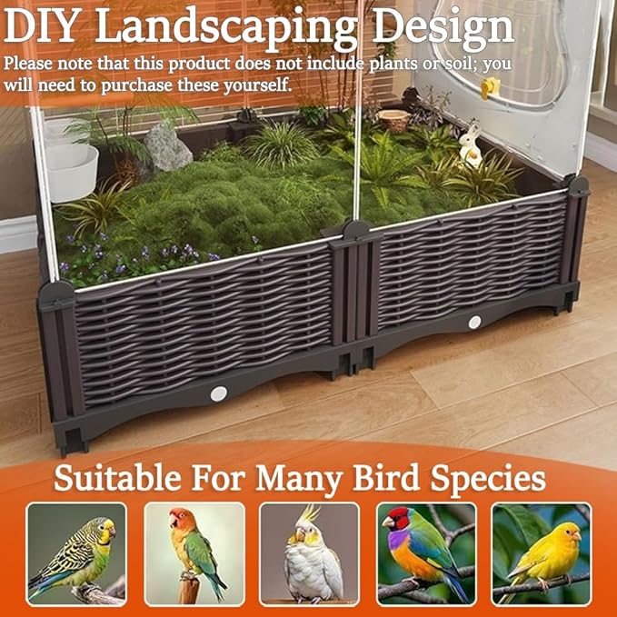 48.8-inch Home Acrylic Large Bird Cage, Parakeet Parrot Cage Birdcages Canary Bird Cages with Plant Box, Horizontal Wire Mesh, White, 29.1''Wx14.6''Dx48.8''H