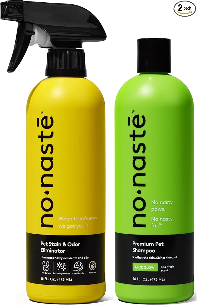 Nonaste Premium Dog Shampoo and Pet Stain & Odor Eliminator Spray (16 Oz, Pack of 2) – USDA Certified Organic Aloe & Oatmeal Dog Shampoo, and Enzyme Cleaner Stain Remover | Dog Wash, Light Fresh Scent