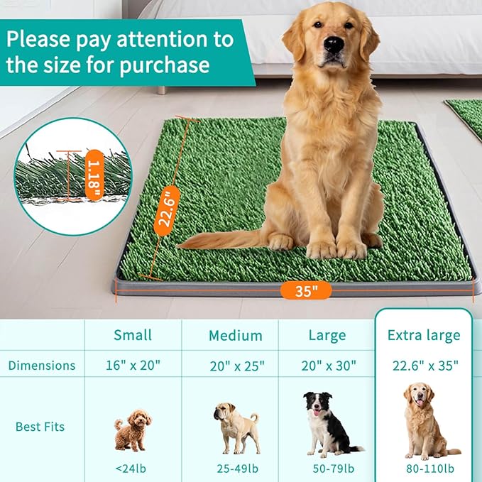 35"X22.6" Dog Grass Pad with Tray - Indoor/Outdoor Artificial Turf Potty Training Mat for Large Dogs, Portable Dog Litter Box for Balcony/Patio, Washable Reusable Pee Pad and Fake Grass for Dogs