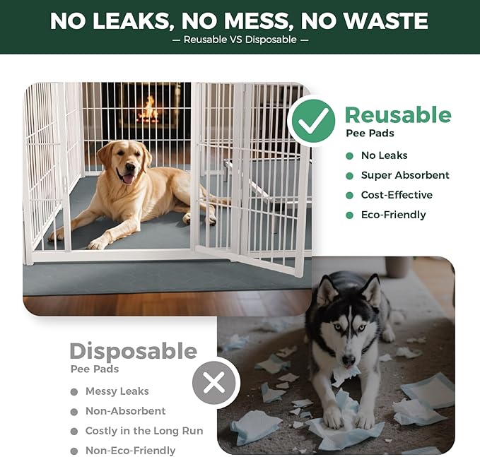 FXW Washable Pee Pads for Dogs, Puppy Pads with Super Absorbent, Specifically Designed for FXW Rollick/Homeplus 24inch 8 Panels Dog Playpen, 63" Square, Gray, 1 Pack