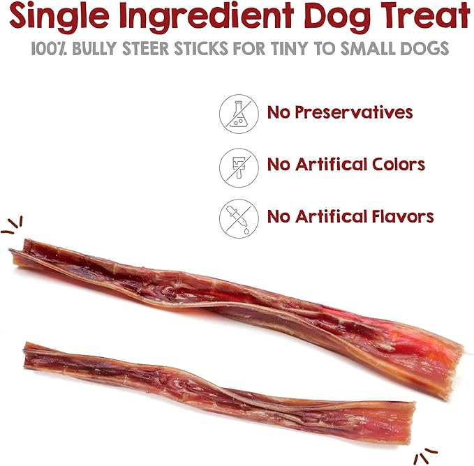 Riley's Steer Bully Sticks for Tiny to Small Dogs - Odor Free Single Ingredient Chew Treat - Easily Digestible, 100% Beef Pizzle Sticks for Dogs - 4-6", 10ct (Pack of 2)