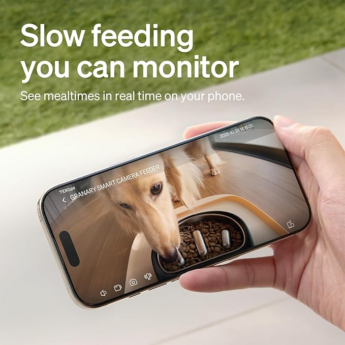 PETLIBRO Automatic Dog Feeder with Camera, Auto Cat Food Dispenser Slow Feeders Dogs Bowl, 1080P HD Video with Night Vision, 5G WiFi with 2-Way Audio, Stainless Steel Slow Food Tray