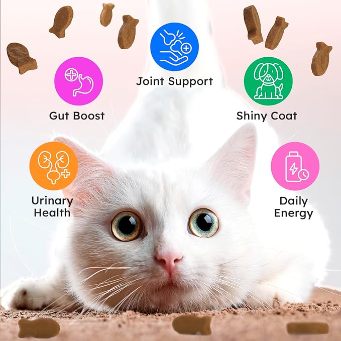 Cat Vitamins for Indoor & Outdoor Pets - 200 Chews - Healthy Cat Treats - Immune, Joint Support, Skin & Digestion - Multivitamin with Omega 3s, Glucosamine & Probiotics