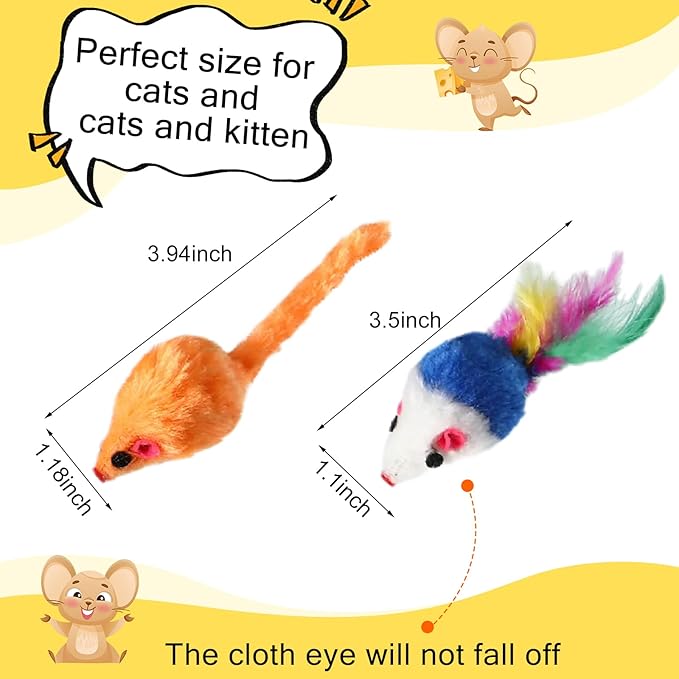 Syhood 120 Pcs Fur Mice Cat Toys Bulk for Indoor Cats Catnip Mouse Toys with Rattle Sound Rattle Mini Mice Pets Kitten Interactive Play Assorted Color