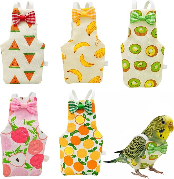 5-Piece Set Bird Diaper, Parrot Diaper, with Peach, Orange, Watermelon, Banana, Kiwi Designs, Comfortable Fit for Small Birds
