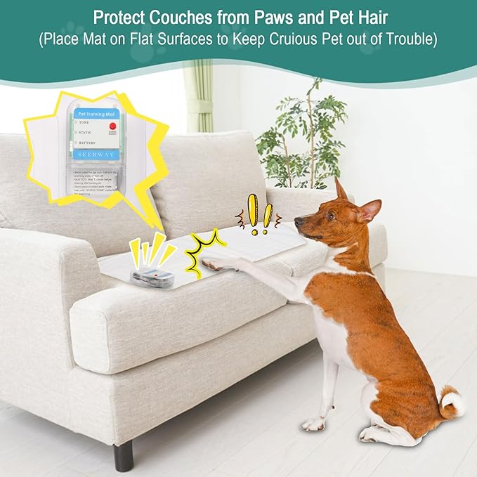 SEERWAY Scat Pet Shock Mat 2 Pieces, Shock Pads for Dogs and Cats Training Indoor, Electric Repellent Mat Keeps Pets Off Couch, Sofa, Countertop, 3 Modes, 2 Pieces Same Size, Battery Operated