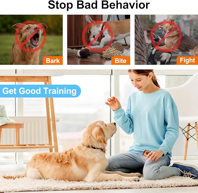 Dog Bark Deterrent Devices Anti Barking Device for Dogs Ultrasonic Bark Stopper Portable Dog Training Tool Indoor Outdoor Up to 50ft Correct Bad Behavior of Own or Neighbor's Dog (Orange)