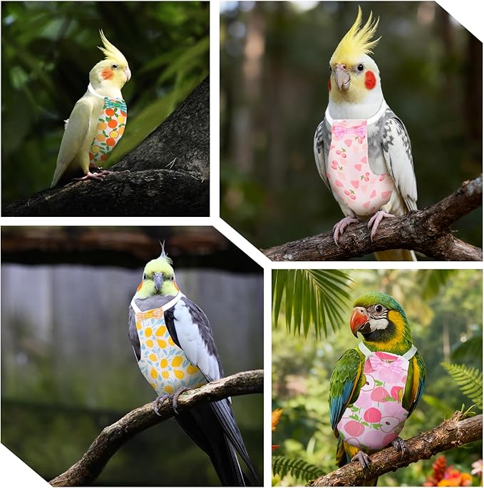4 Pcs Bird Diaper, Parrot Diapers with Waterproof Inner Reusable Flight Suit Cute Soft Bird Diaper Clothes for Parakeets Cockatiel Canary Monk Parakeet (L)