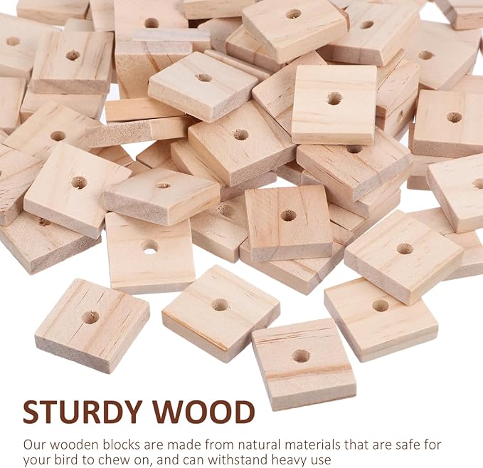 Housoutil Parrots Wooden Blocks, 100PCS Bird Toys, DIY Parrot Bite Wood Chips, Birds Cage Chewing Playing Training Toy for Cockatoos, Macaws, African Grey and Small Medium