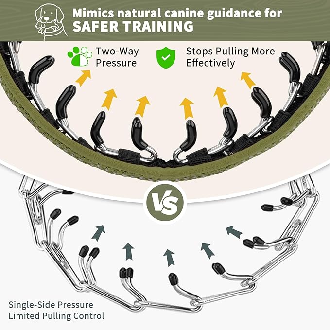 Mayerzon Martingale No Pull Collar for Medium Large Dogs German Shepherd Doberman Pitbull, Patented Anti Pull Correction Dog Collar for Walking Training, Reflective, Adjustable, Hidden(M, Army Green)
