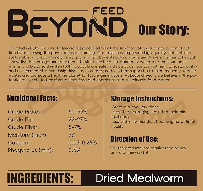 BeyondFeed™ Dried Mealworms - Premium High-Protein Feed for Chickens, Ducks, Birds, Reptiles, Fish, Hamster, Turtles and More (1.23 oz/ 35g)