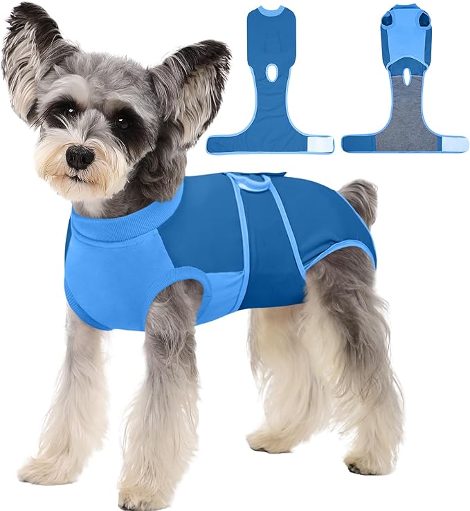 Kuoser Dog Recovery Suit, Female/Male Spay/Neuter Surgery Suit, Anti-Licking Pet Onesie, Blue, Small (7-15LB)