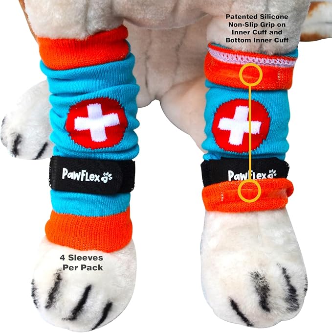 PawFlex Comfy Paws Cotton Nonslip Protective Leggings for Dogs | Medical Pet Sleeve for Dogs Legs with Non-Slip Silicone Grip at Inner Cuffs and Adjustable Strap for No Twisting or Sliding Down