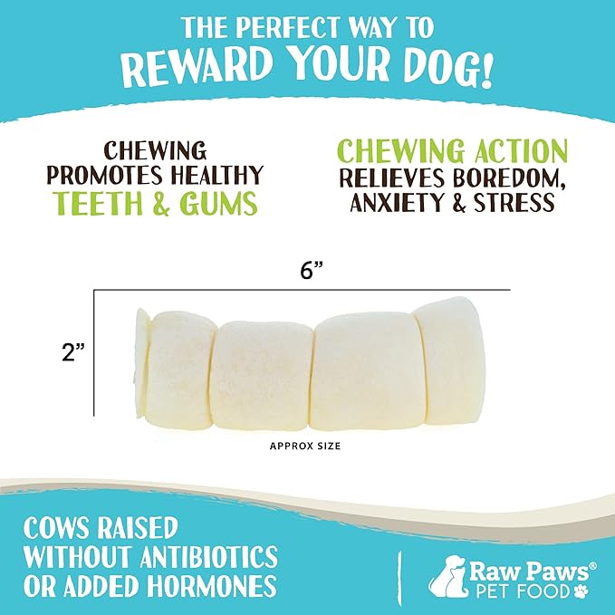 Raw Paws Rolled Beef Cheek Rolls for Dogs - 6 inch (25 Pack) - Packed in USA - Rawhide Alternative Dog Chews - Free-Range Retriever Treat - Water Buffalo Cow Cheek Rolls for Small Dogs to Large Breeds