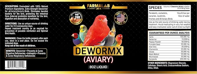 DEWORMX Liquid Extra Strength 60ml Budgies, Parakeet, Finches, Lovebirds Small Caged Birds DEWORMX Liquid Extra Strength 60ml para periquitos, cacatillos, cotorras, Canarios, guacamayos, Quakers