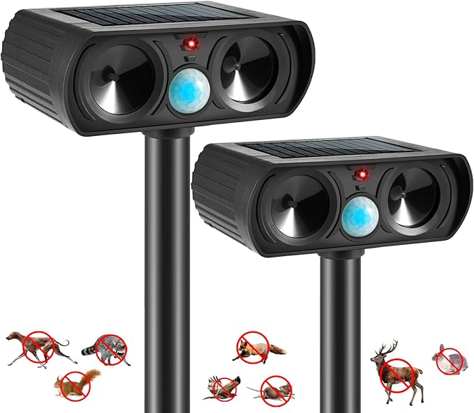 2026 Cat Repellent Outdoor Solar Ultrasonic Animal Repellent Outdoor with Motion Activated Cat Deterrent to Scare Deer Squirrel Rabbit Raccoon Skunk Repellent for Yard Lawn Garden(2Pack)