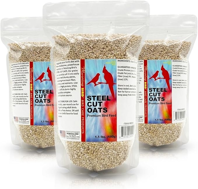 Morning Bird Steel Cut Oats 4.5 lbs (3-Pack, 1.5 lbs Each) – High Protein Natural Cut Oat Grain for Birds & Easy-to-Eat Pieces - Supports Balanced Nutrition with Vitamins and Minerals for Daily Feeding