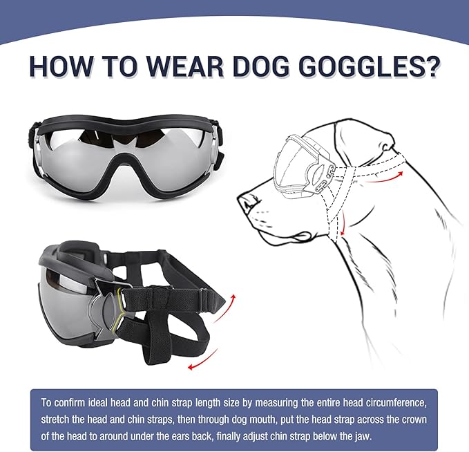 Namsan Dog Goggles Large Breed, UV-Protection Doggie Sunglasses for Medium to Large Dogs, Outdoor Dog Eye Protection, Anti-Fog Anti-Dust Windproof Snowproof, Adjustable Straps, Black