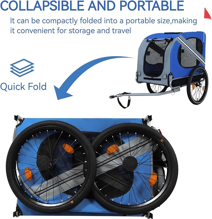 Large Dog Bike Trailer, All-Terrain Pet Carrier, Cargo Carrier, Durable Steel Frame for Travel, Cycling, Outdoor Adventures