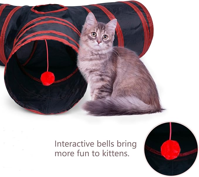 3 Way Cat Tunnel Collapsible Fun Pet Play Tube Toys for Cats, Kittens, Puppies & Rabbits - Portable Tunnel with Hanging Ball for Indoor Play, Hideout & Exercise