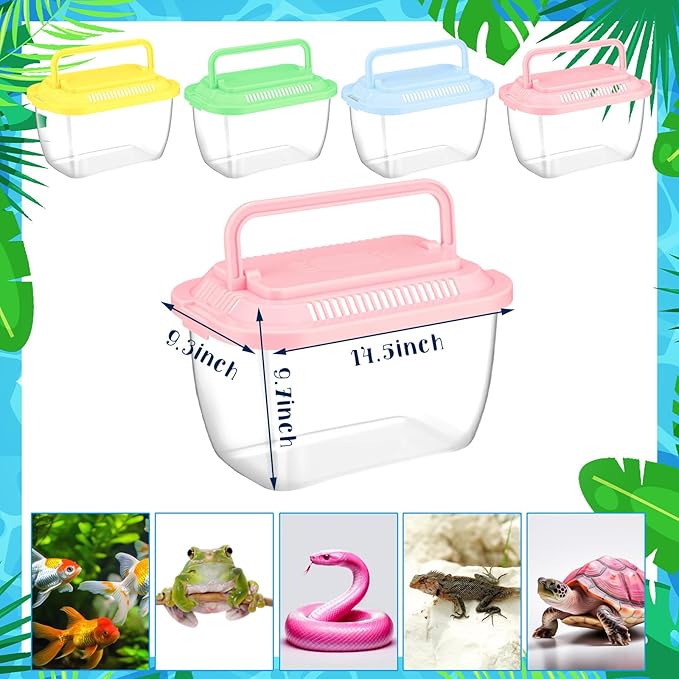 24 Pcs Plastic Fish Bowls with Ventilated Lids and Fishing Nets Bulk Set Include 12 Fish Bowl with Handle and 12 Fishing Nets for Collecting Fishes Crabs Sea Creatures for Summer Beach Party Favors