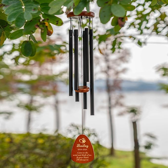 Personalized Dog Memorial Gifts for Loss of Dog, 25.5'' Pet Memorial Gifts for Dogs, Pet Memorial Wind Chimes, Loss of Dogs Sympathy Gift, Pet Passing Away Gift for Loss Loved One(Design 3, Black)