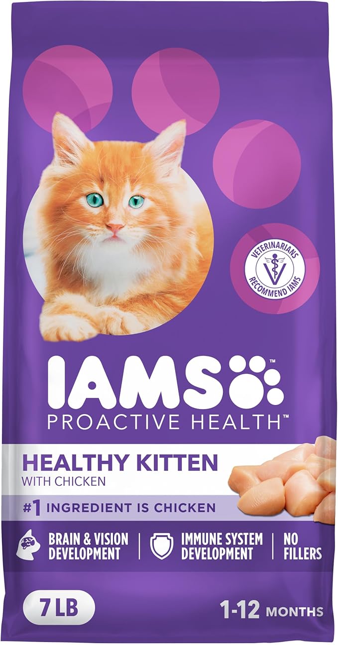 IAMS Proactive Health Kitten Dry Cat Food, Healthy Kitten Food Dry Recipe with Real Chicken in Every Bite, 7 lb. Bag
