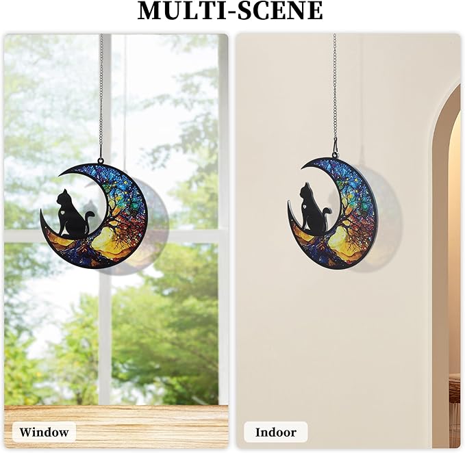 Cat Memorial Gifts, Life Tree Design Cat Angel Memorial Suncatcher with Sympathy Card, Sympathy Gift for Loss of Cats, Colorful