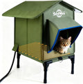 Outdoor Cat House Heated Cat House for Outside with Elevated Base Cat-Attracting Eave Design Feral Stray Shelter Weatherproof in Winter Garage Yard Porch