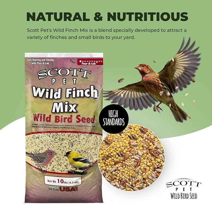 Scott Pet Wild Bird Seed, Wild Finch Mix, 10 lbs Bag, Finch Feed, Contains Nyjer Seed, Great for Tube Feeders, Food for Outside Wild Birds