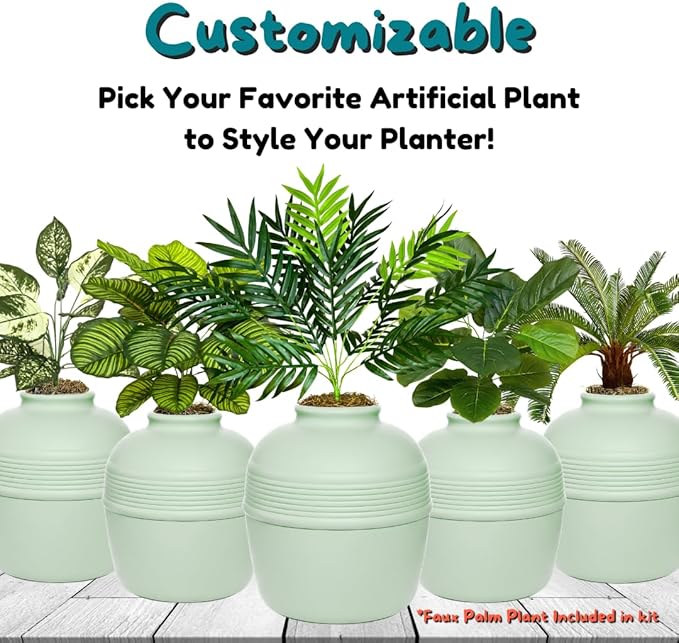 Good Pet Stuff Hidden Litter Box Planter, Decorative Cat Litter Enclosure with Carbon Filter, Artificial Plant, Easy Clean, Removable Liner, Round Style, Essentials Kit, Sage Green