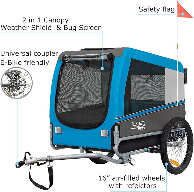 Tiggo Veelar Sports Pets Large Dog Bike Trailer & Stroller for Medium,Large Dog or Multiple Small Dogs, Pet Stroller for Dogs Up to 78 lbs, Parking Brakes, Low Center of Gravity