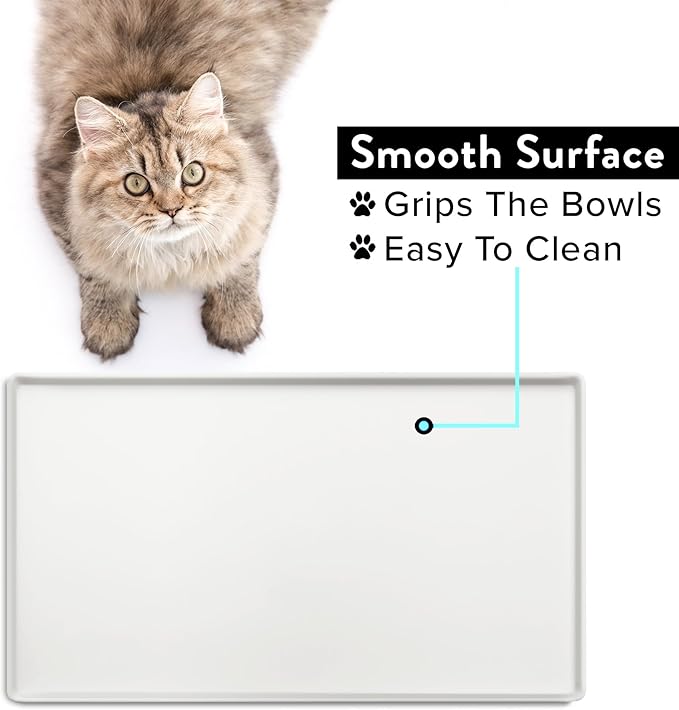 CatGuru Cat Food Mat, Small & Large Pet Feeding Mat, 100% Waterproof Cat Placemat for Food and Water, Silicone Mats for Cats Bowls, Non-Slip Mat for Pet Bowl or Fountain (Small, Marshmallow)