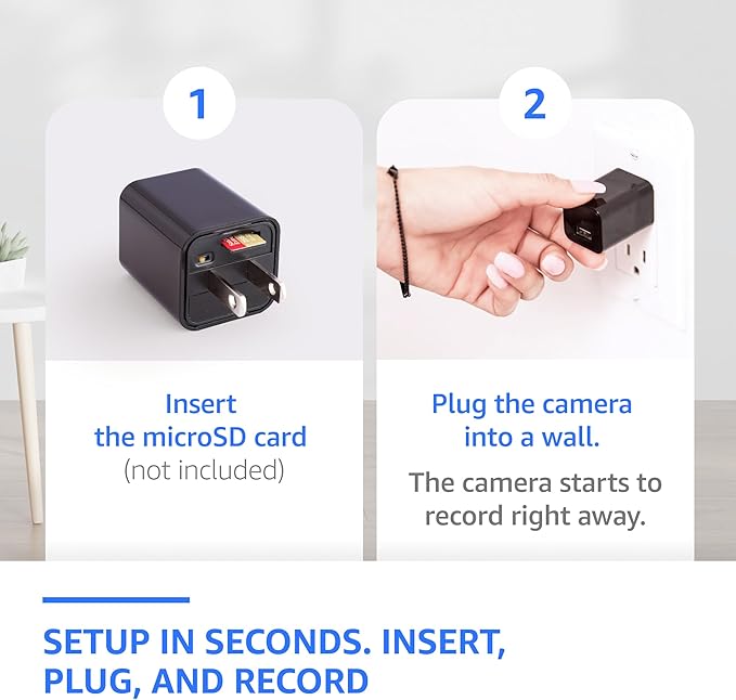 Plug-in Indoor Camera – Premium Full HD 1080P, 110° Wide View, Motion Detection – No WiFi Needed – Continuous Recording via microSD – Simple Plug-and-Go Setup for Home, Nanny & Pet Monitoring