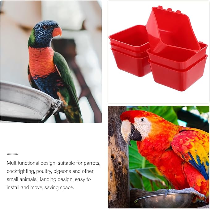 Kisangel 6pcs Hanging Bird Cage Feeders with Clamp Colored Water Bowls for Parrots Chickens Pigeons Indoor Bird Feeding and Watering Supplies