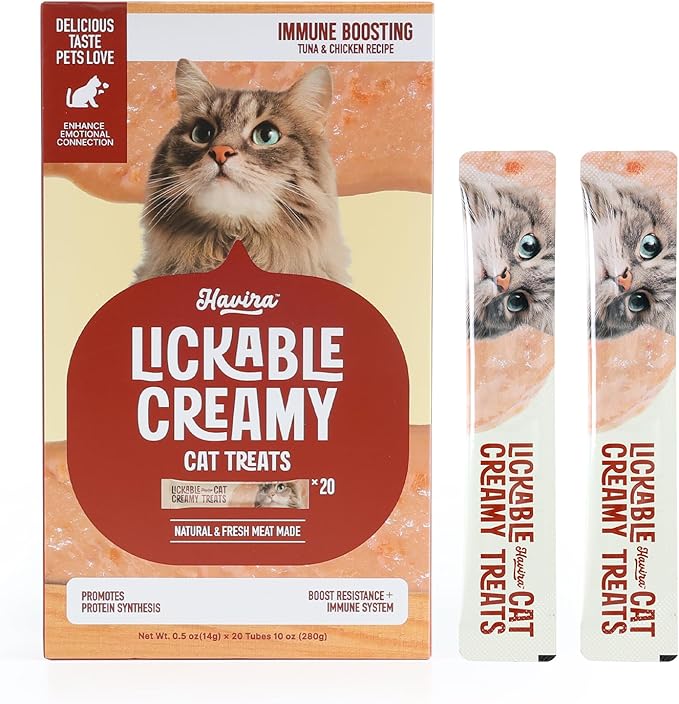 Havira Healthy Lickable Creamy Cat Treats Immune Support – Tuna & Chicken Flavor Squeeze Treats with Lactoferrin & Taurine, Functional Snacks Made with Carrot, Grain Free