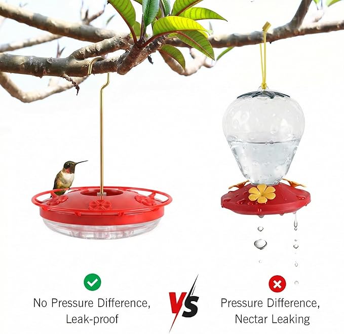 eWonLife 2 Pack Hummingbird Feeders for Outdoors, 16oz Leak-Proof Saucer Humming Bird Feeder with Integrated Ant Moat, Bee Proof 5 Feeding Ports, Brush, Easy Clean & Refill, Hanging Garden Yard Décor