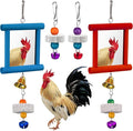 Sumind 2 Pieces Chicken Mirror Toys Hanging Swing Mirror with Bell Wooden Pecking Toy and 4 Pieces Beak Grinding Molar Stones for Hens Birds Parrots (Red,Blue)