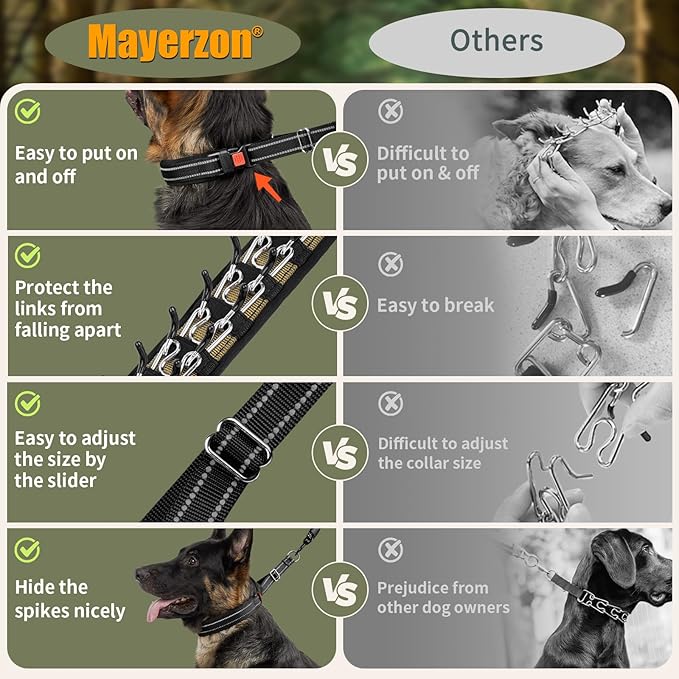 Mayerzon Martingale No Pull Collar for Medium Large Dogs German Shepherd Doberman Pitbull, Patented Anti Pull Correction Dog Collar for Walking Training, Reflective, Adjustable, Hidden(M, Black)