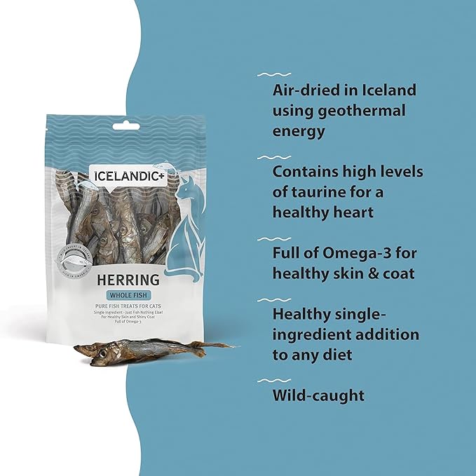 Icelandic+ Whole Fish Herring - 1oz Bag - Cat Treats, Pure Wild-Caught & Air-Dried Pet Chew, Single Ingredient Snack, Just The Fish Nothing Else