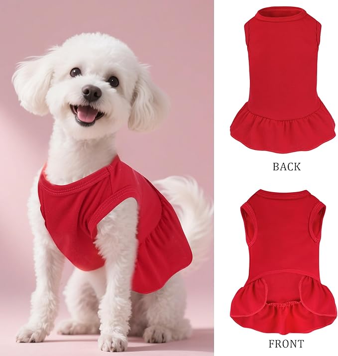 Dog Dresses Cat Skirt Solid Color Dog Clothes Summer Sleeveless Puppy Girl Clothes for Small Pet Dogs Cats (Red, X-Small)